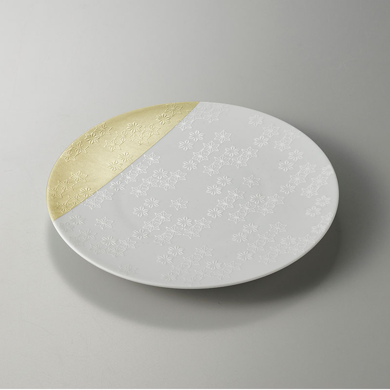 箔小紋 白磁プレート 麻の葉